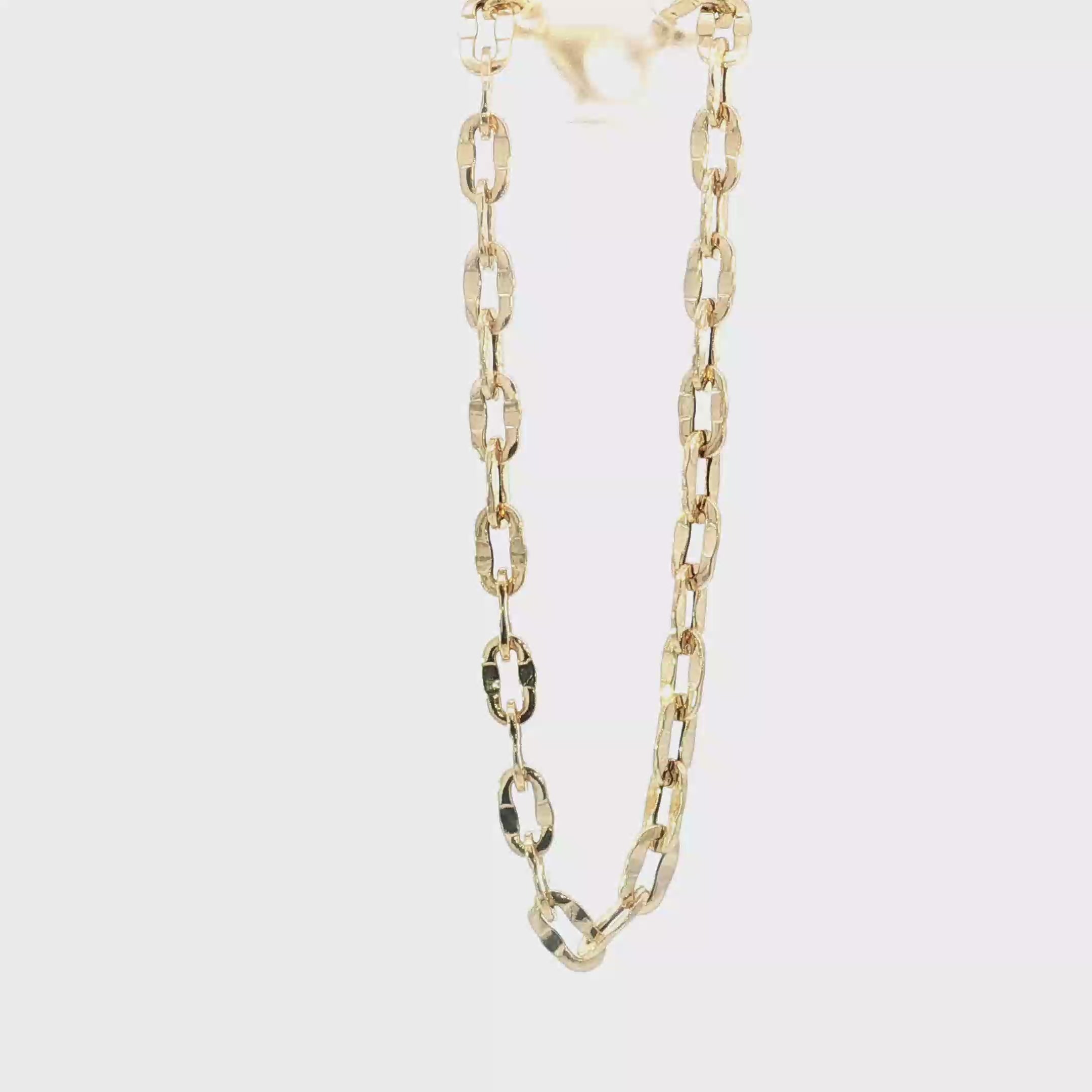 Yellow Gold Textured Elongated Link Chain Bracelet