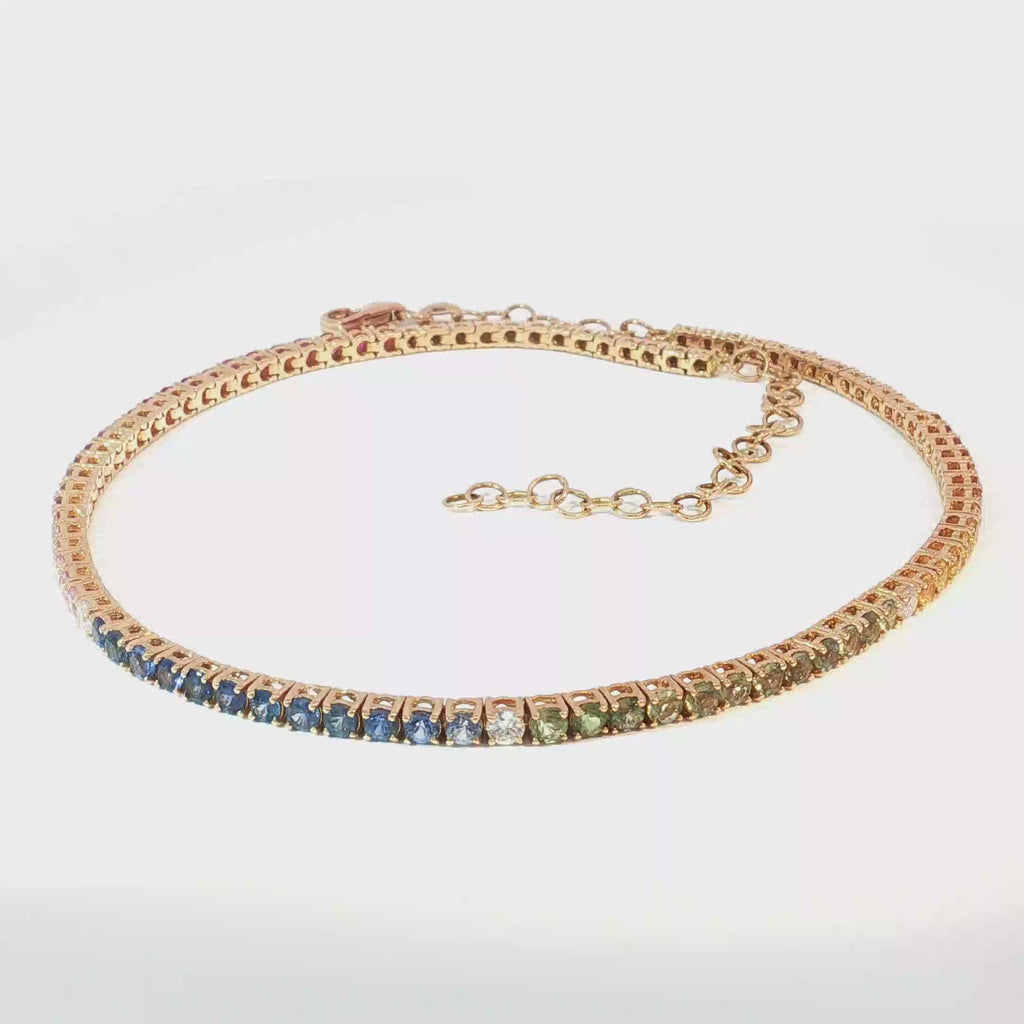 Multi color Sapphire Ombre Tennis Choker Necklace in 18k Rose Gold