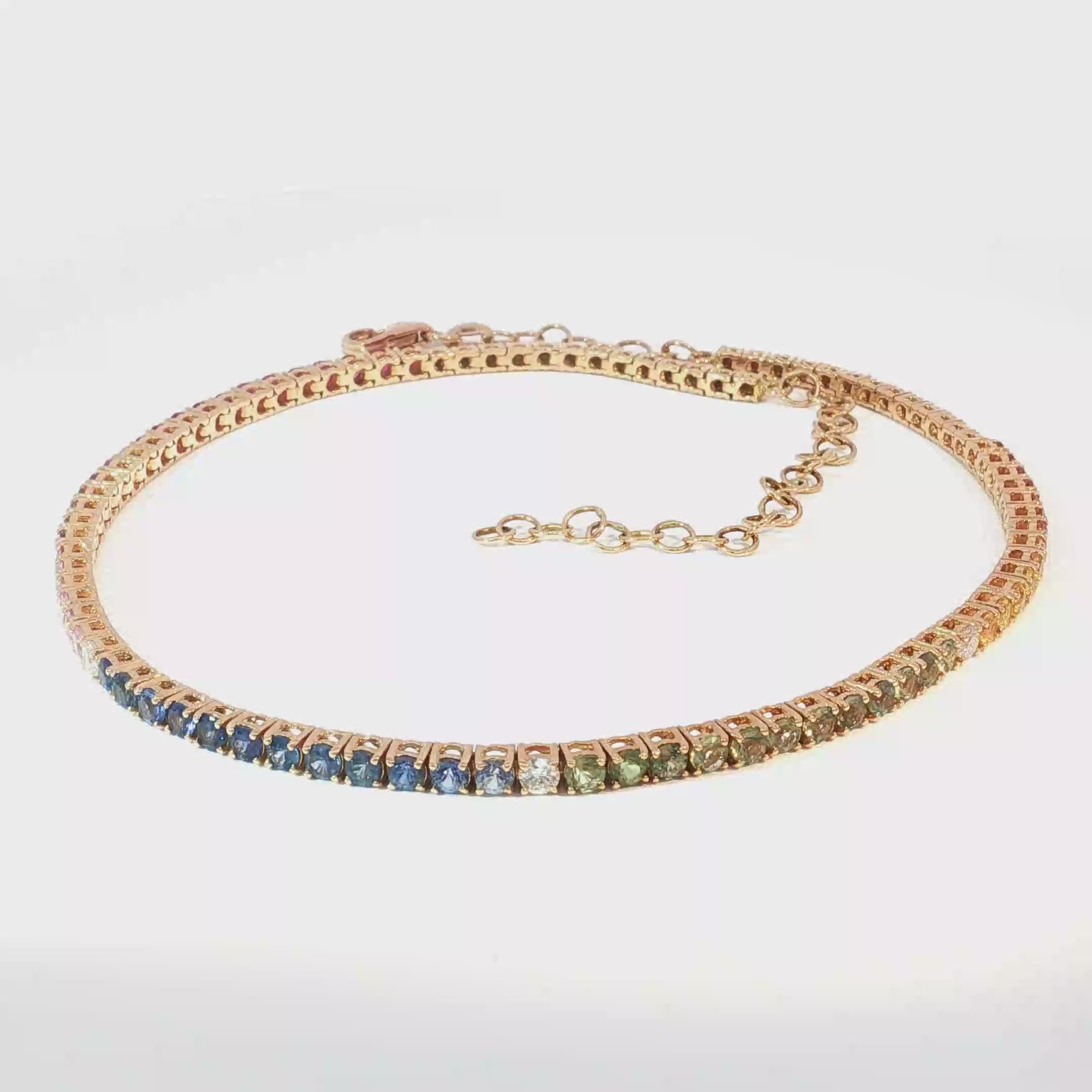 Multi color Sapphire Ombre Tennis Choker Necklace in 18k Rose Gold