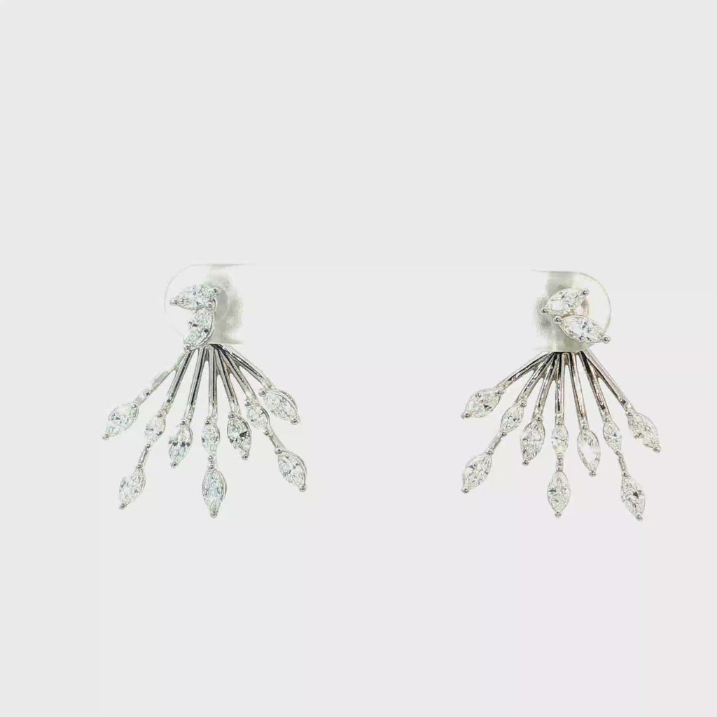 Marquise Diamond Radial Fan Dangle Earrings in White Gold