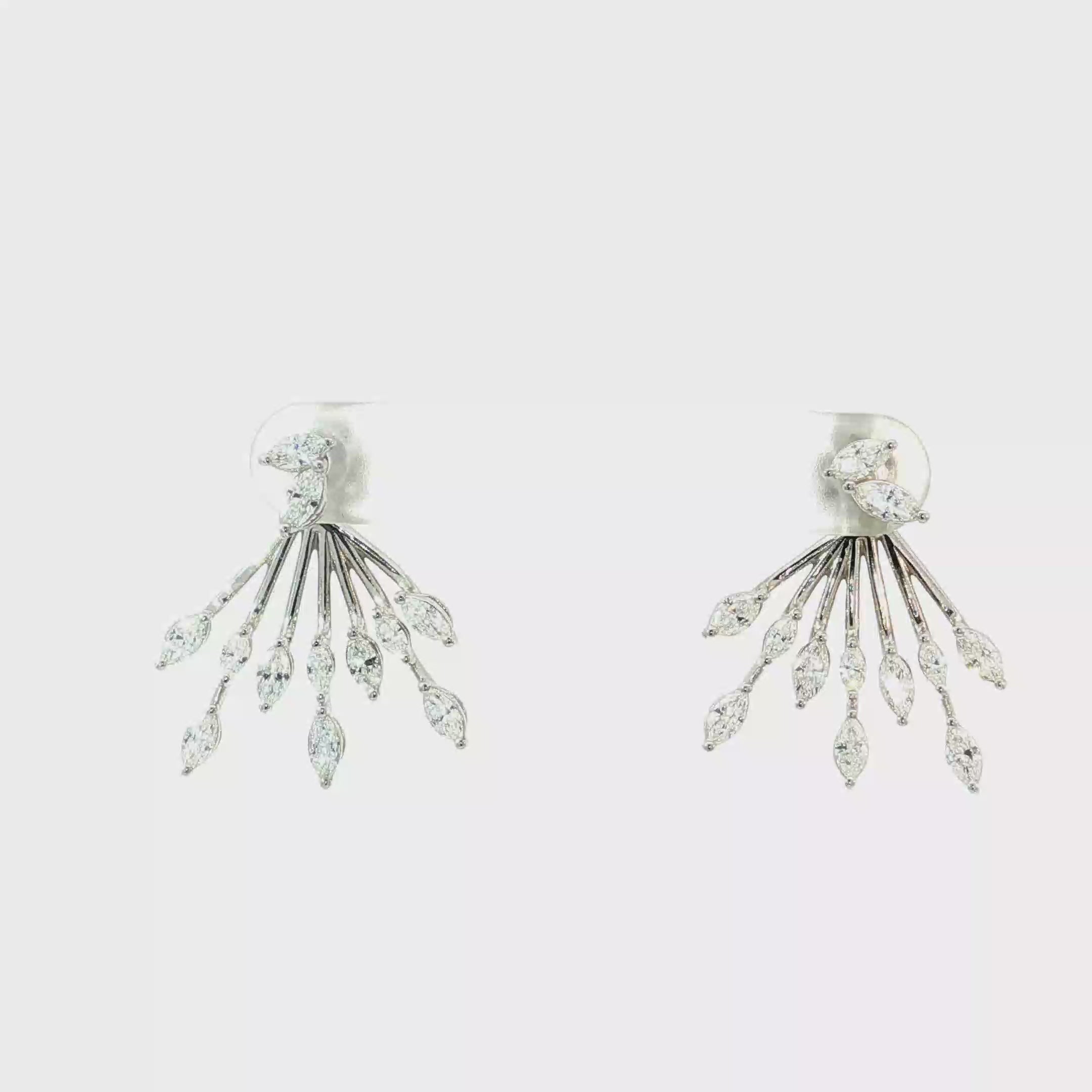 Marquise Diamond Radial Fan Dangle Earrings in White Gold