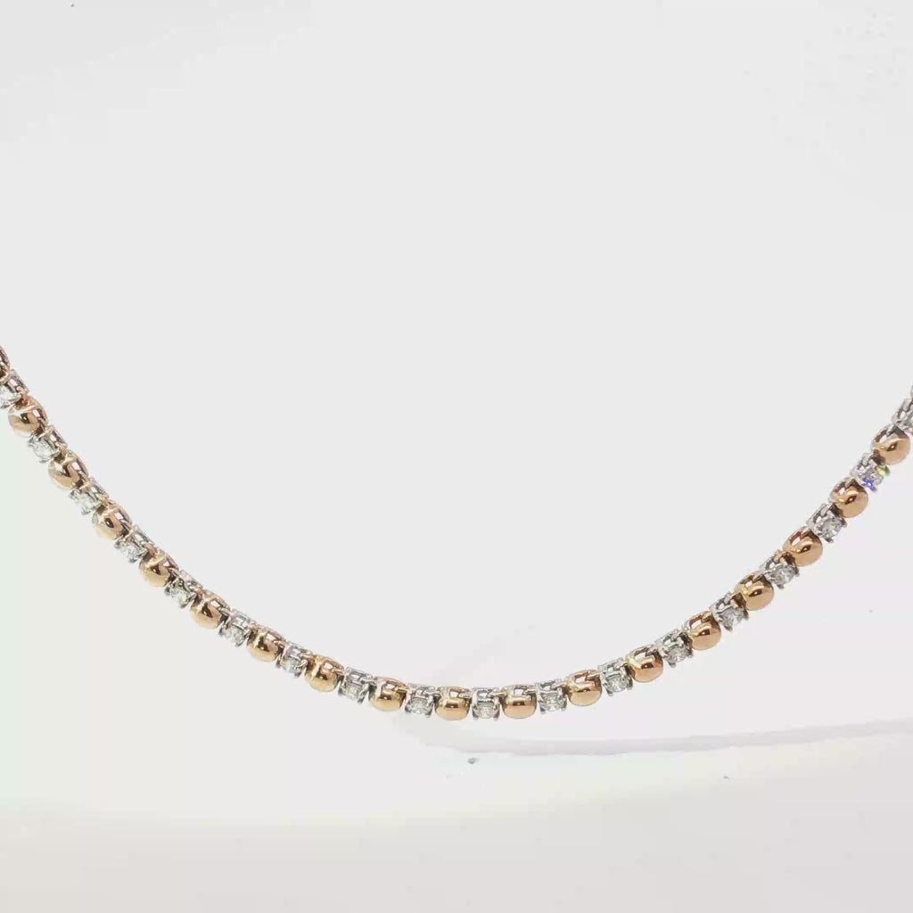 Alternating Diamond and 18K Rose Gold Bead Tennis Necklace