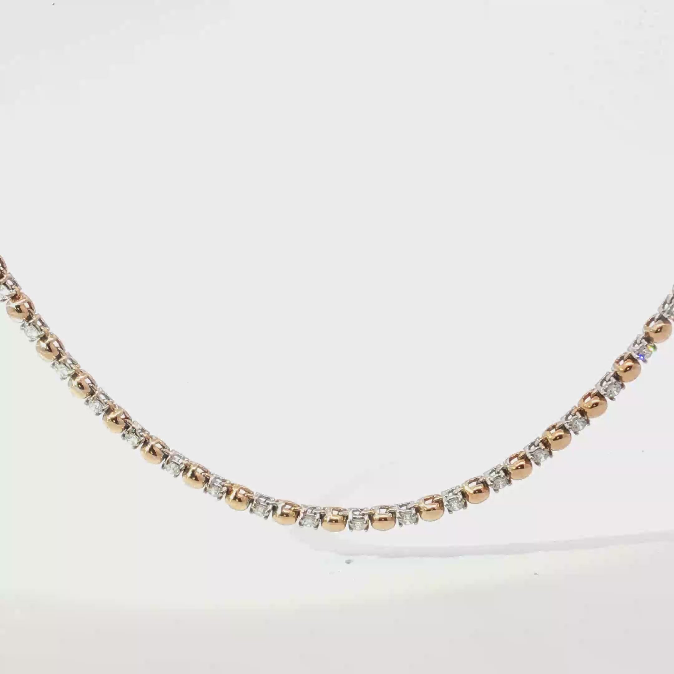 Alternating Diamond and 18K Rose Gold Bead Tennis Necklace