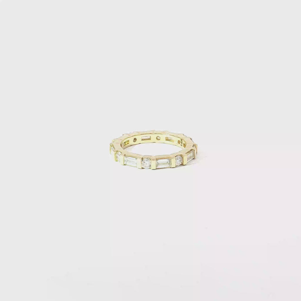 Alternating Round and Baguette Diamond Eternity Ring in Yellow Gold