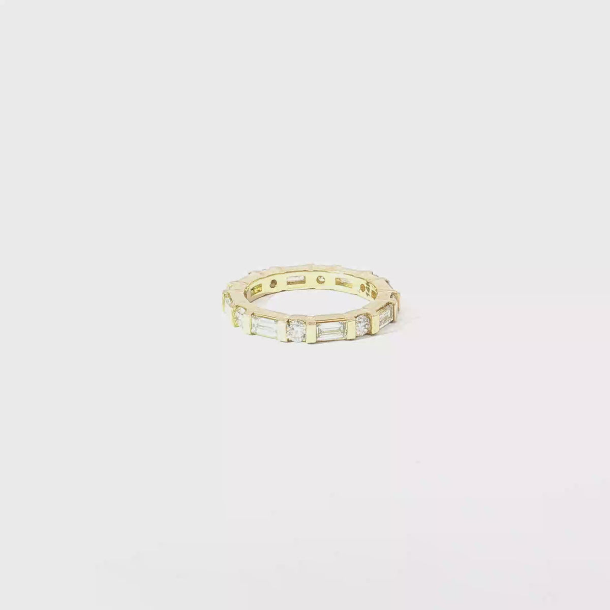 Alternating Round and Baguette Diamond Eternity Ring in Yellow Gold