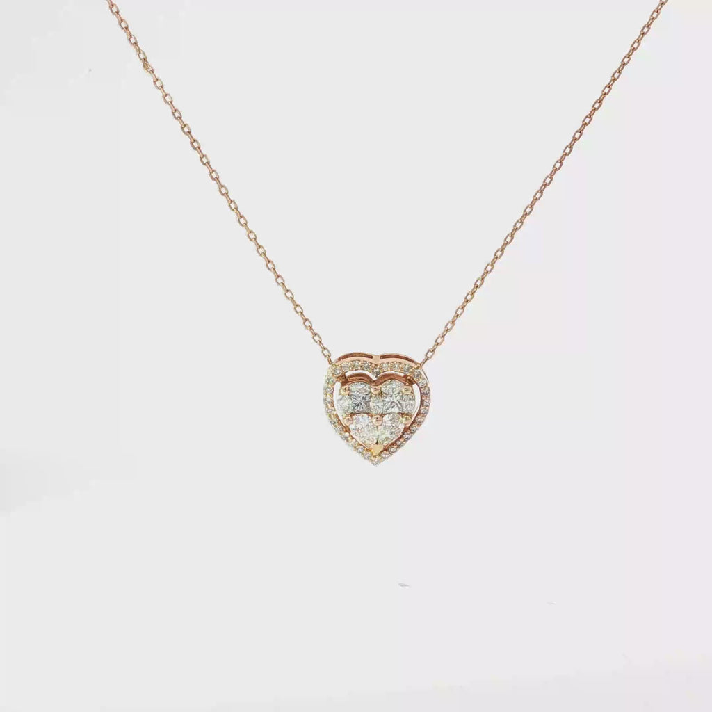18K Rose Gold Diamond Heart Halo Pendant Necklace