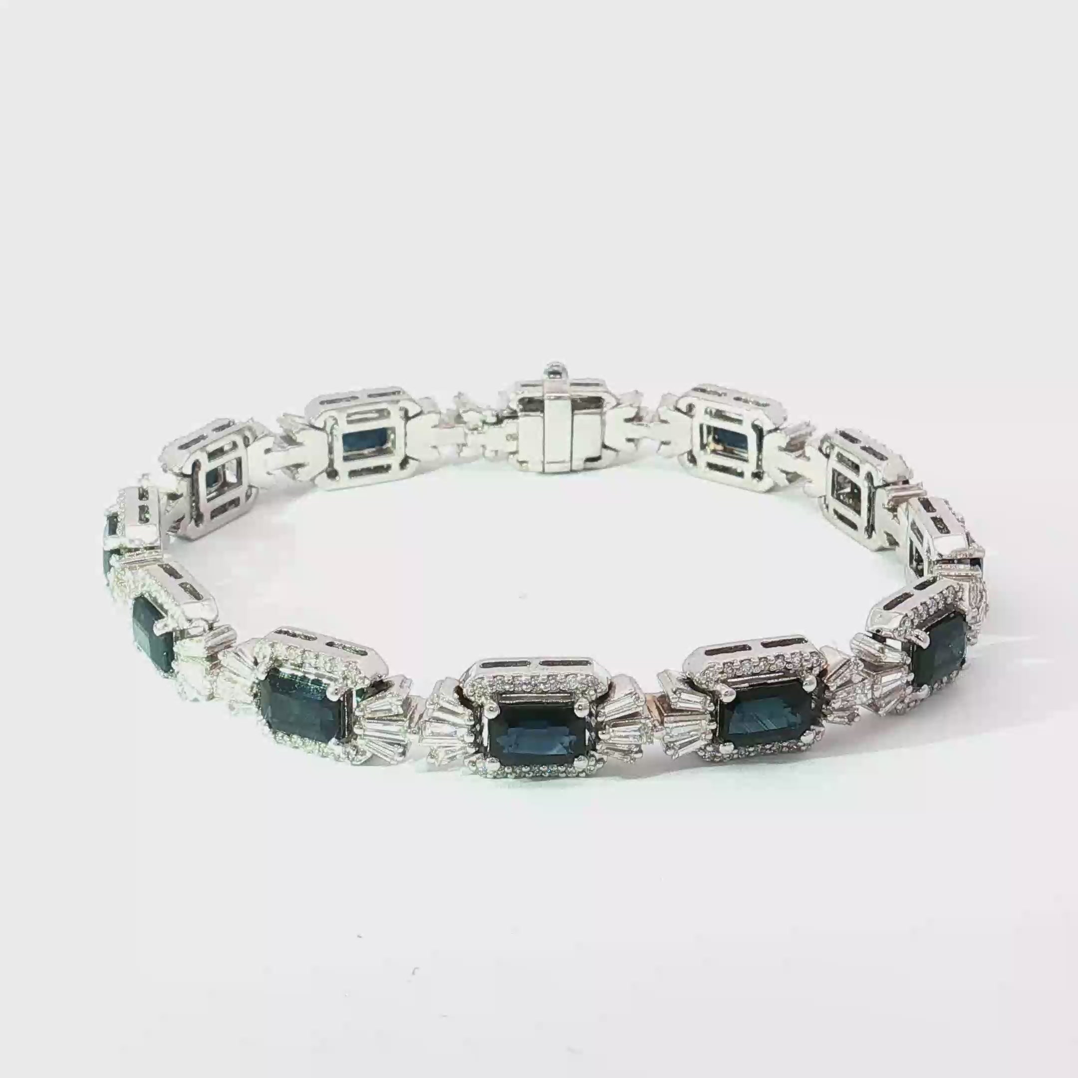 18K White Gold Deep Blue Sapphire Halo Link Convertible Necklace/Bracelet