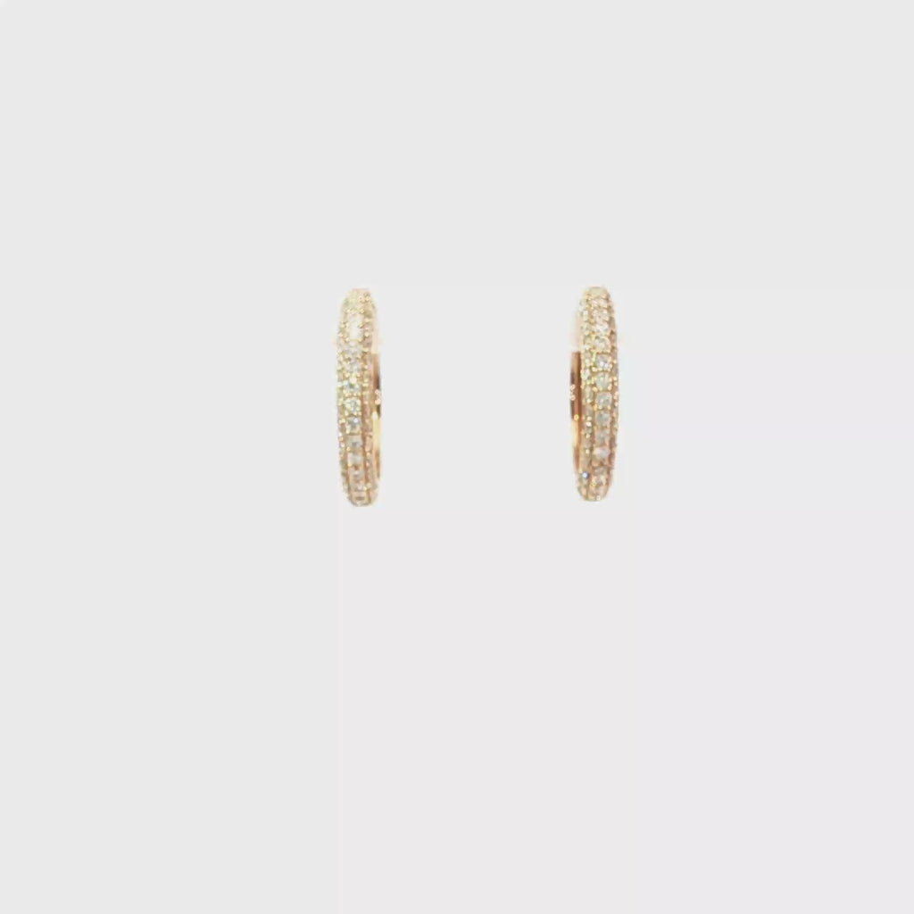 18K Rose Gold Triple-Row Diamond Yellow Gold Hoop Earrings