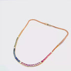 18K Rose Gold Diamond and Rainbow Sapphire Gold Necklace