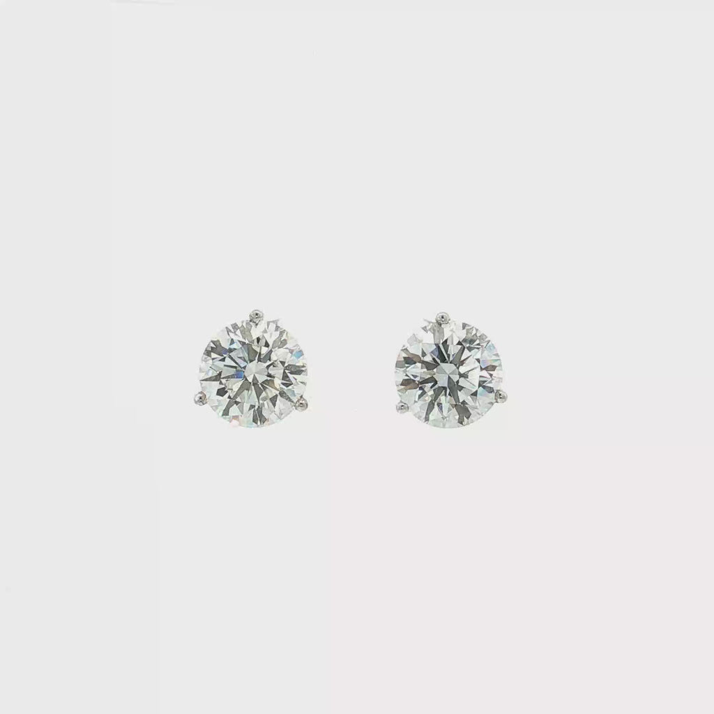 6 CTS Lab Diamond Stud Earrings in 14K White Gold Three-Prong Round Martini Set