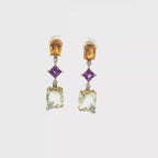 18K Yellow Gold Multi-Gemstone and Diamonds Drop Earrings