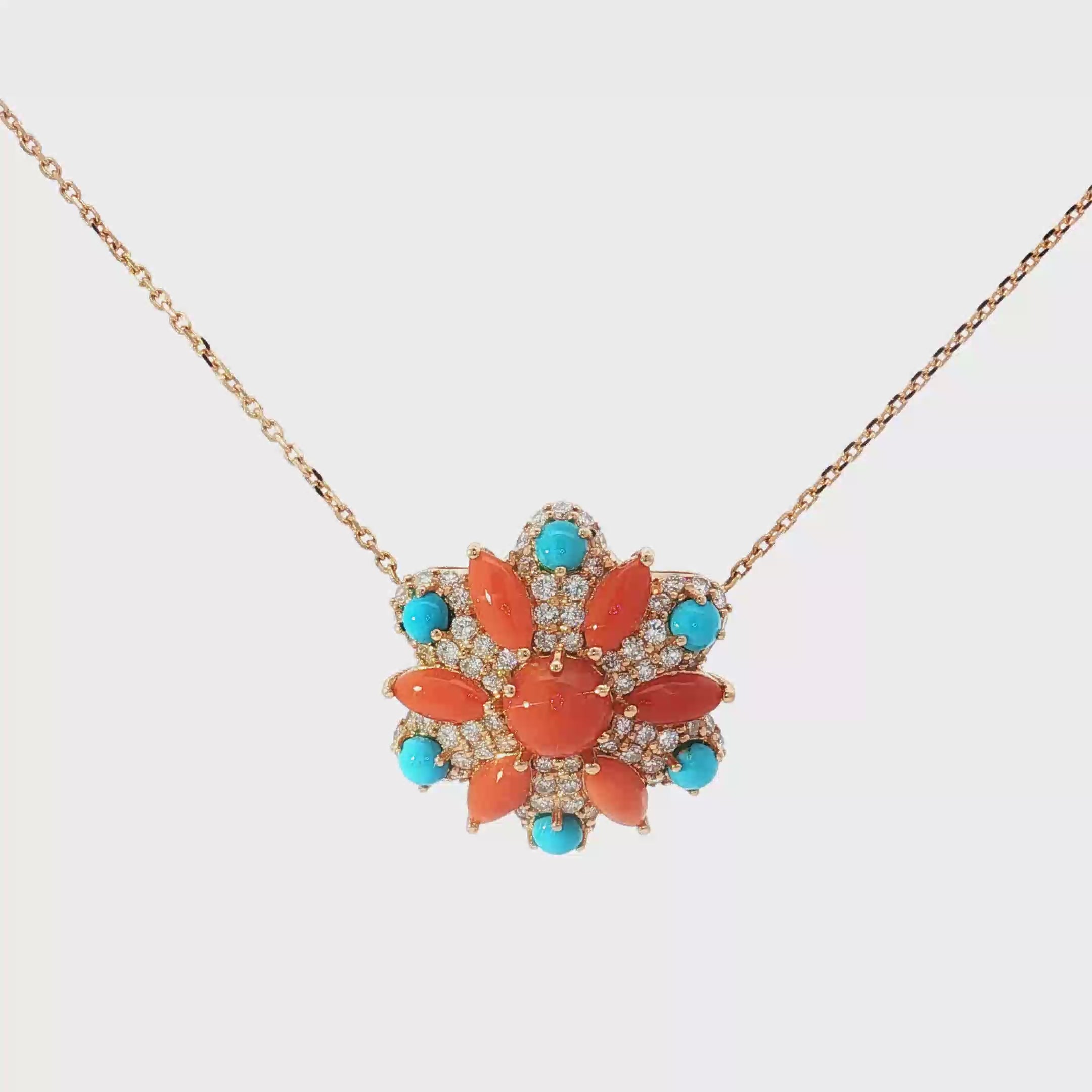 Floral Coral Starburst Charm Necklace in Rose Gold