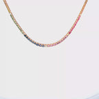 18K Rose Gold Diamond and Rainbow Sapphire Gold Necklace