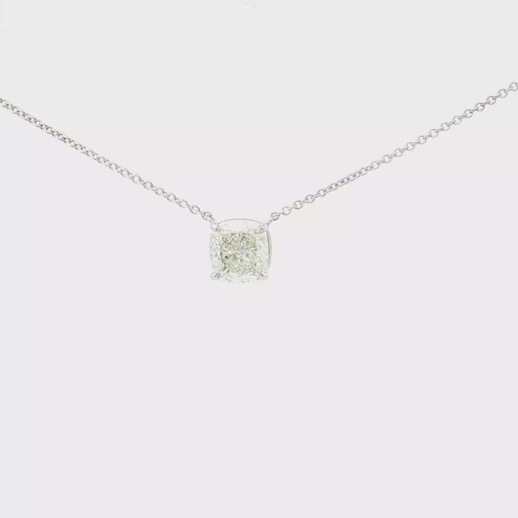 5 CT Lab Diamond Cushion Solitaire Pendant Necklace in 14K White Gold