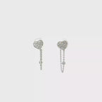 18K Diamond Pave Heart Chain Dangle Earrings in White Gold