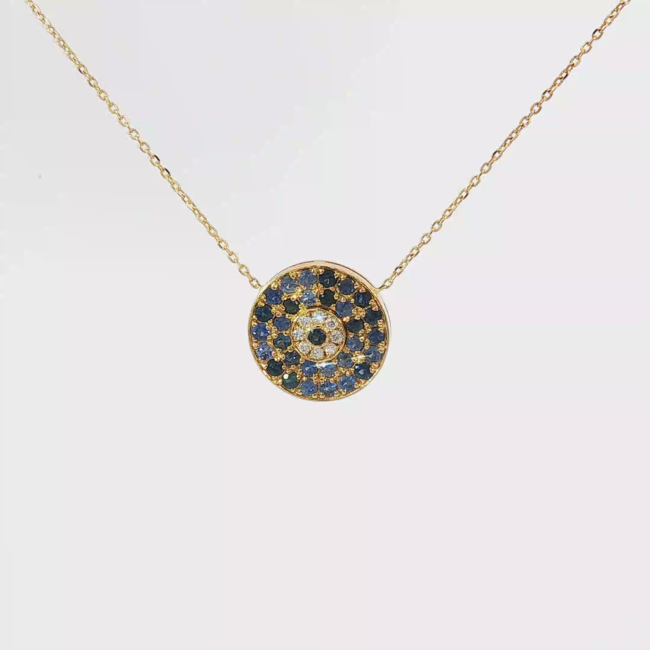18K Yellow Gold Blue Sapphire Healing Aura Necklace