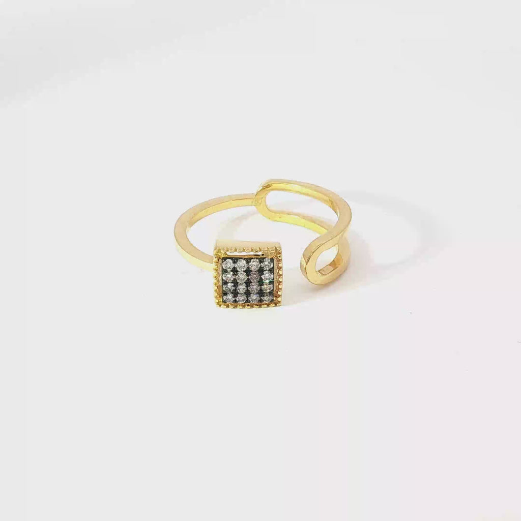 Square Diamond Cluster Open Ring in Yellow Gold