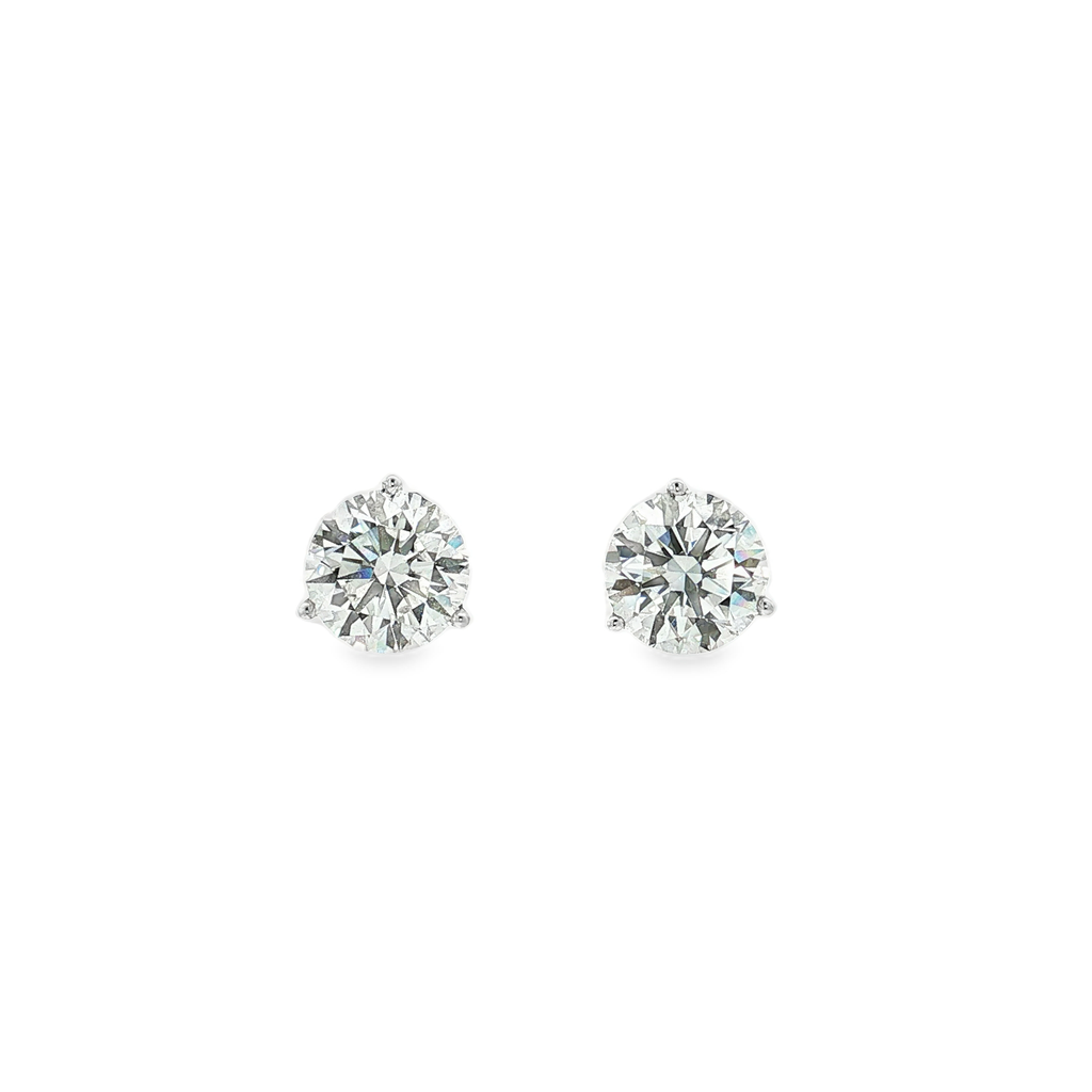 6 CTS Lab Diamond Stud Earrings in 14K White Gold Three-Prong Round Martini Set